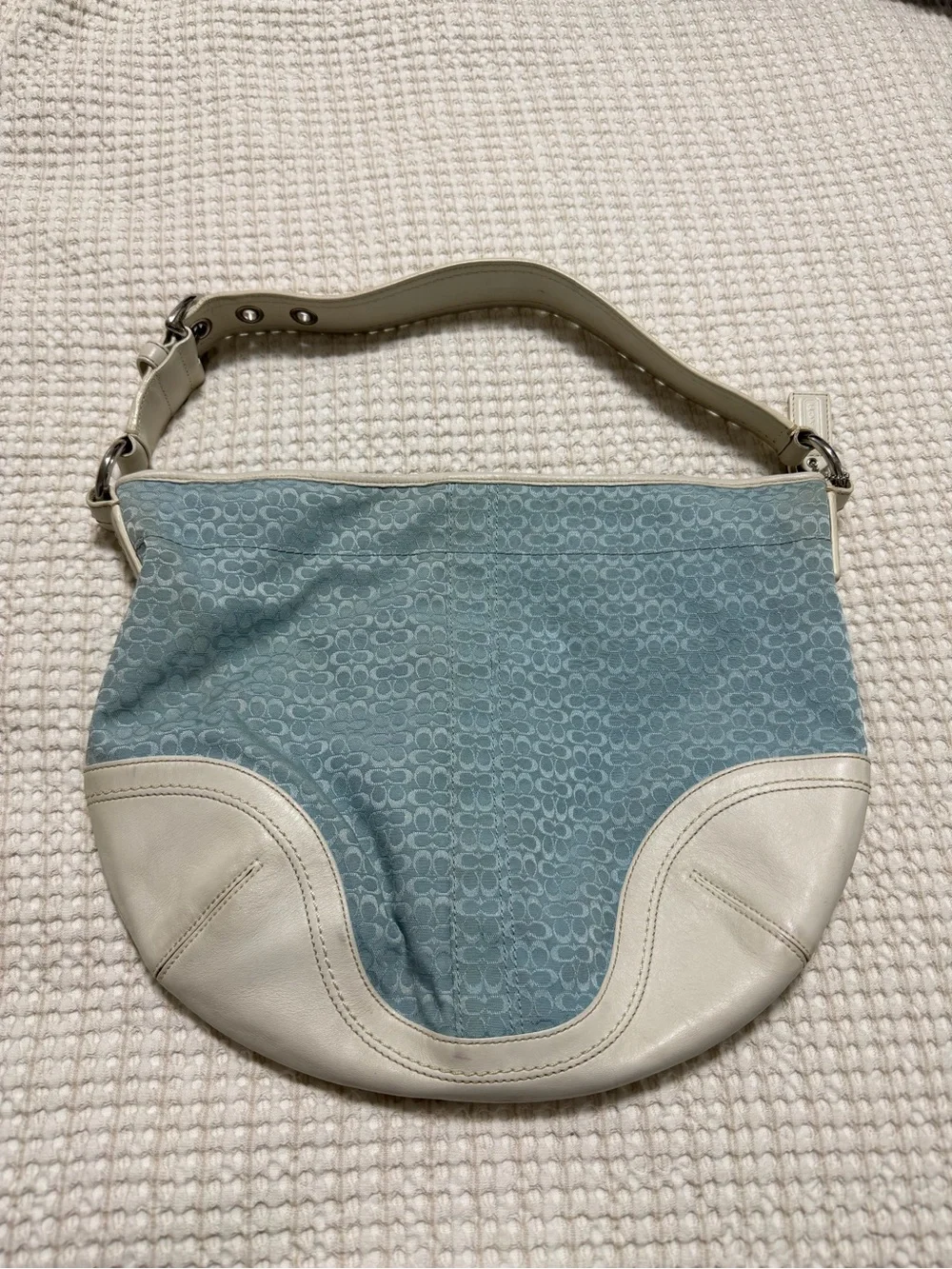 Vintage Coach Soho Hobo Bag Light Blue  Signature Monogram Y2K F10923